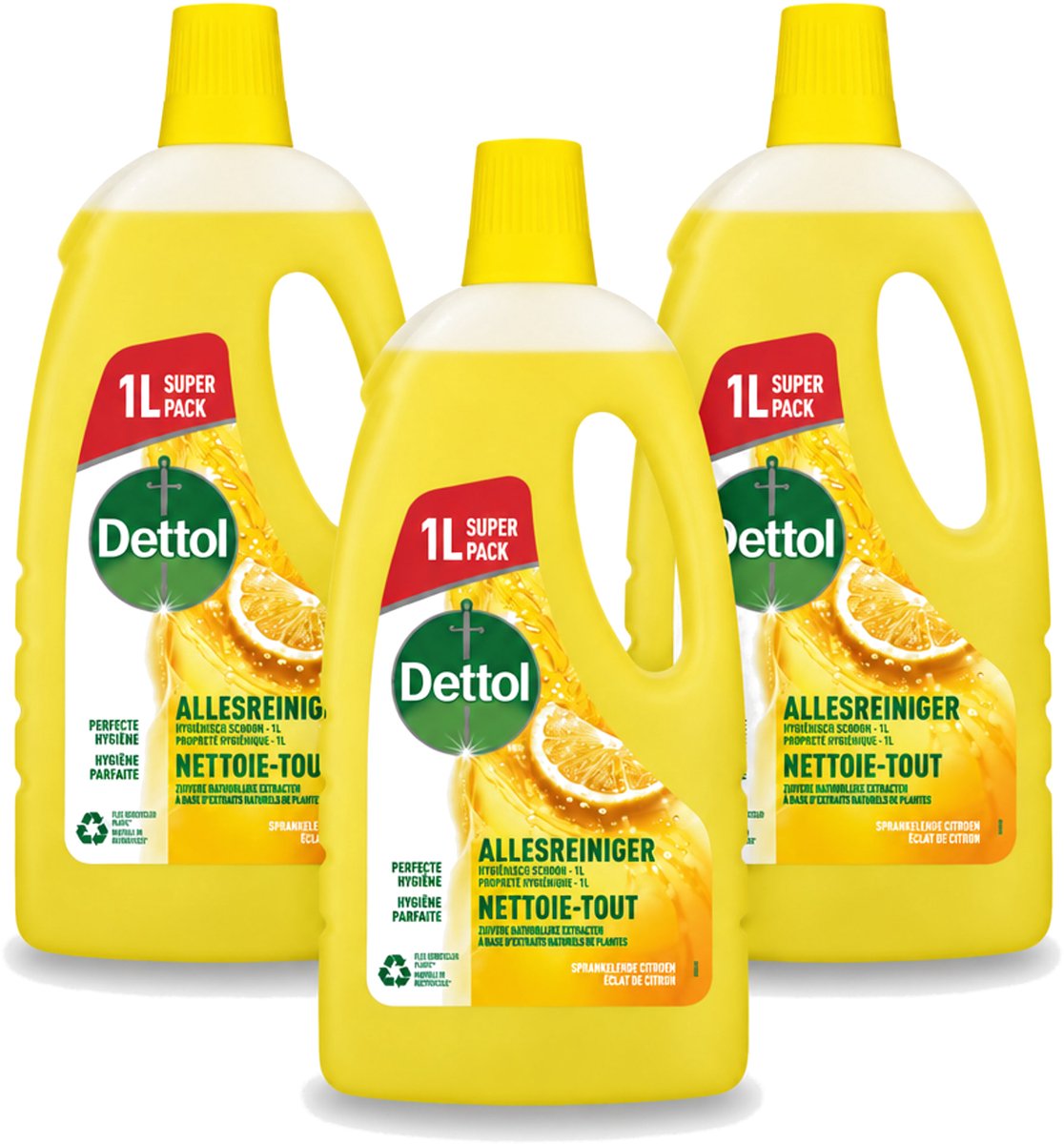 3 x Dettol - Allesreiniger - Citroen - Hygiënisch Schoon - 1 liter - Voordeelverpakking - 3 stuks