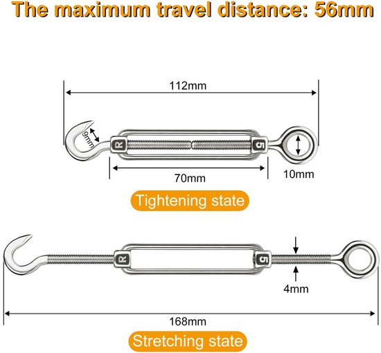 CHRORINE 5 Pcs Turnbuckle Wire Tensioner M5 Adjustable Turnbuckle Stainless Steel Hook Eye Rope Cable Tension - ShopVlot — afbeelding 5