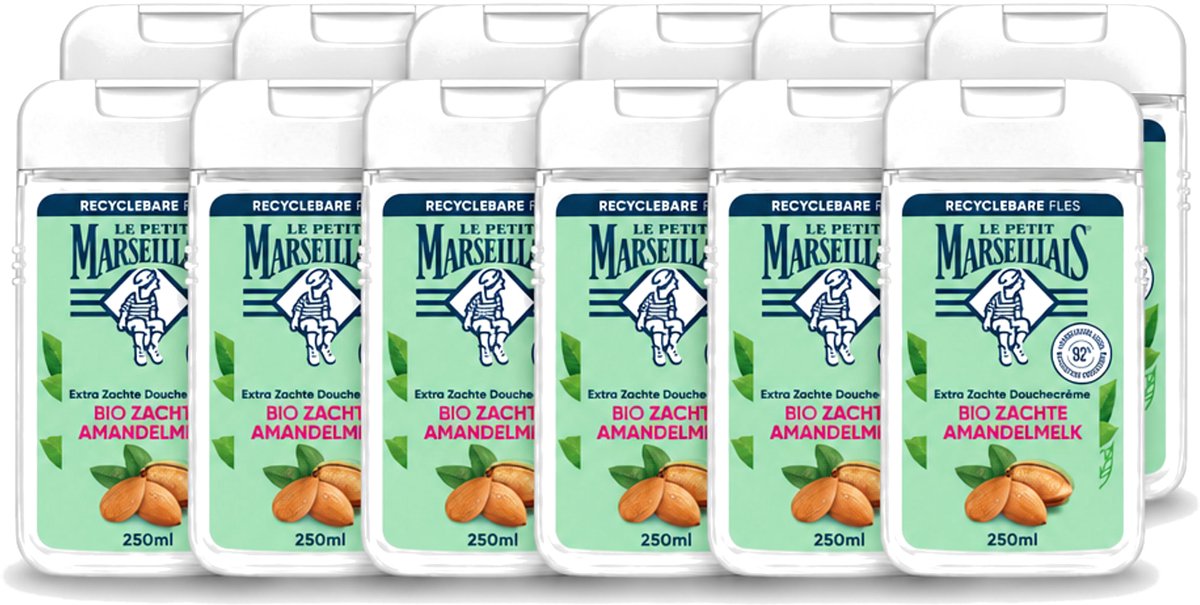 12 x Le Petit Marseillais – Douchecrème – Zoete Amandel – Hydraterend – 250 ml - Voordeelverpakking - 12 stuks