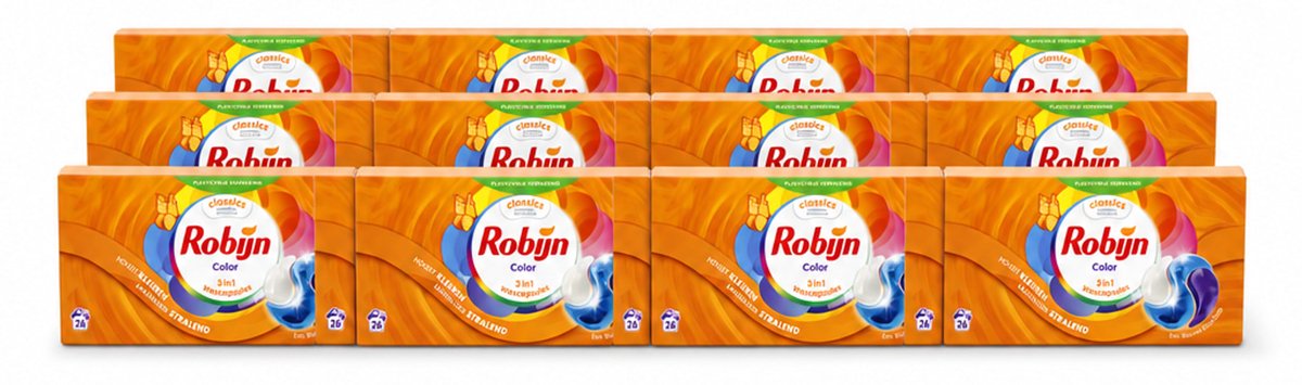 12 x Robijn – 3-in-1 Wascapsules – Color - 26 Capsules - Voordeelverpakking - 12 stuks