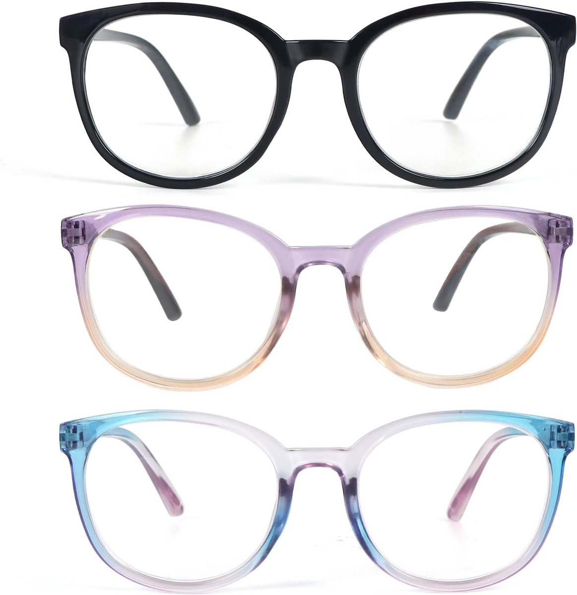 Lezenbril 3 Pack Rond - Blauw, Zwart - Veerhing - Ideaal voor dagelijks gebruik - ShopVlot