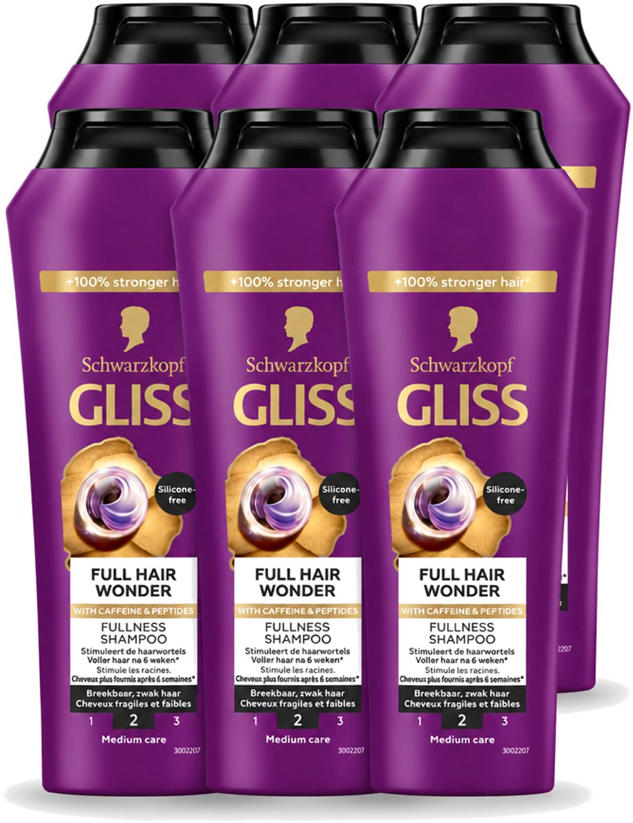 6 x Gliss Shampoo Full Hair Wonder - 250 ml - Voordeelverpakking - 6 stuks