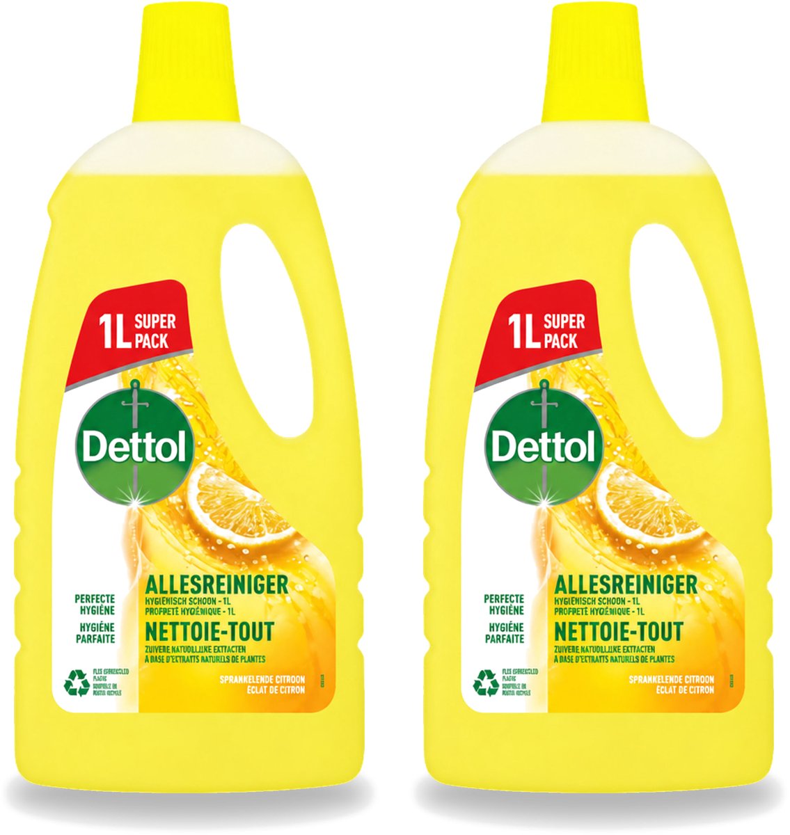 2 x Dettol - Allesreiniger - Citroen - Hygiënisch Schoon - 1 liter - Voordeelverpakking - 2 stuks