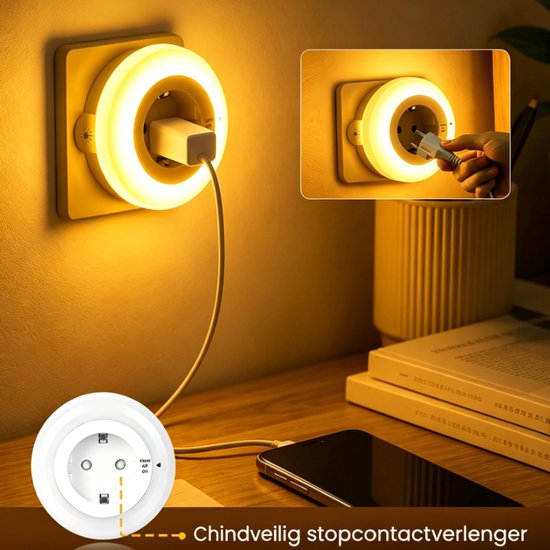 Namajunas -Nachtlampje - nachtlampje voor in het stopcontact - nachtlampje voor kinderen - nachtlampje voor volwassenen - oogvriendelijk licht, drie kleuren instelbaar — geschikt voor gangen, trappenhuizen, kinderkamers, slaapkamers 2-pack van Namajunas — afbeelding 3