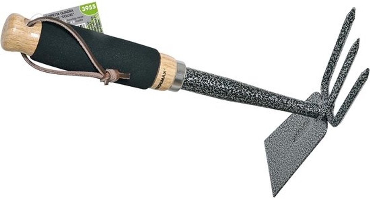Tuinhark met schoffel - Cultivator en schoffel - Voor bodembewerking - Houten en rubberen handvat - 28 cm werkbreedte
