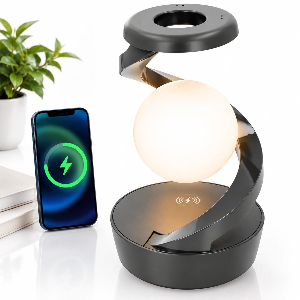 VHV - Nachtlampje - Met draadloos opladen - Het licht bedienen met de handpalm - RGB-kleur licht - Draait niet tijdens het draadloos opladen - Zwevend draaiend lamp - Sfeer verlichting - Slaapkamer decoratie - Perfect cadeau