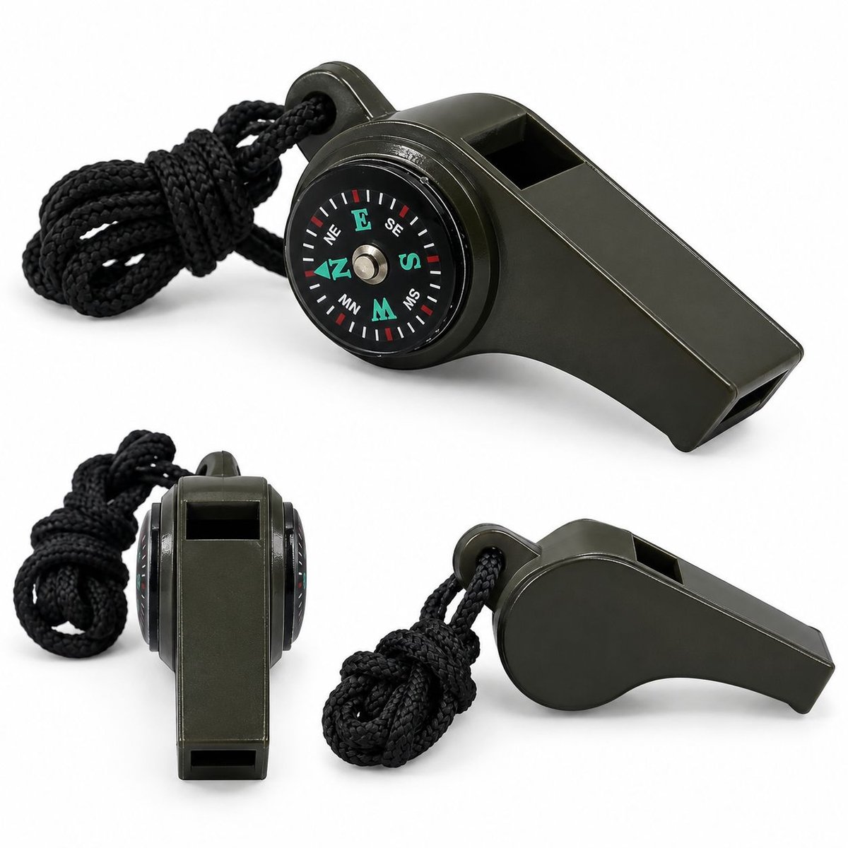 VHV - 3-in-1 noodfluit - Zwart - Met kompas en thermometer - Survival whistle - Luide alarmfluit - Reddingsfluit - tijdens het kamperen