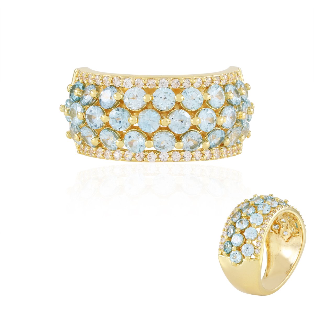Cavill - Zilveren ring met 28 Ratanakiri zirkonen 4,86 ct - 925 sterlingzilver verguld - Elegante meerrijige dames ring - Cambodja zirkonia