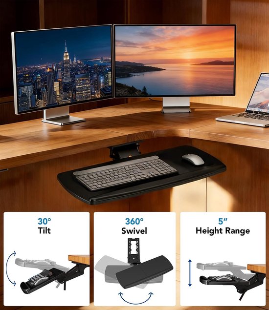 Ergonomische Ondersteuning voor Toetsenbord en Muis, Hoogte Verstelbaar, 360° Draaibaar en Kantelbaar, Ideaal voor Gaming en Kantoorgebruik, Zwart, Compact Ontwerp — afbeelding 3