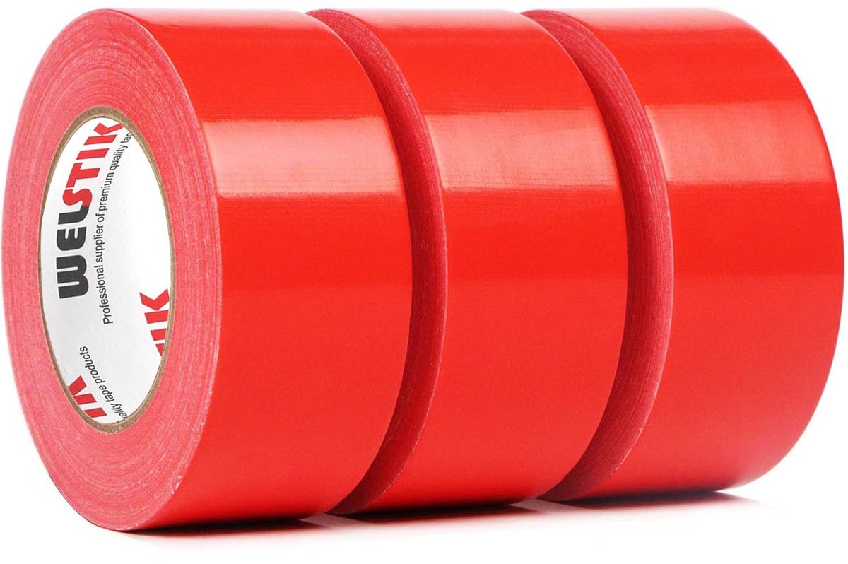 Professionele Duct Tape Set van 3 Rollen - 48mm x 27m Waterdichte Kleurige Gaffer Tape voor Reparaties, Doe-Het-Zelf Projecten en Creatieve Klussen, Rood