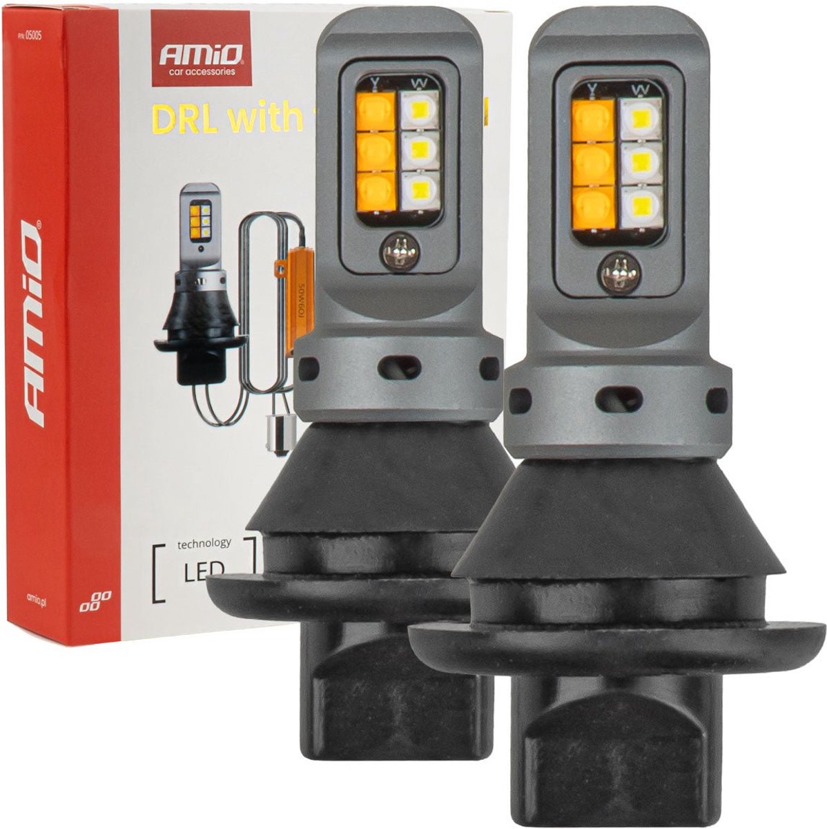 AMiO DRL 2in1 LED Dagrijverlichting met Richtingaanwijzer BA15S 1156 - 12 SMD 3535 Wit Oranje Canbus 12V 24V Set van 2 Autolampen met Relais