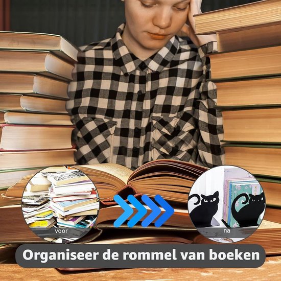 Metalen Kat Boekensteunen - Antislip Boekenhouder voor Boeken, DVD's en Decoratie in Thuis, Kantoor en Bibliotheek - Set van 2 — afbeelding 3