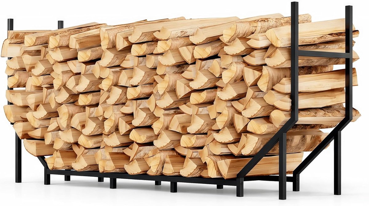 CADUKE 5.9FT Firewood Rack Outdoor Indoor Firewood Rack Holder for Fireplace Wood Storage Heavy Duty Metal Wood Log - ShopVlot