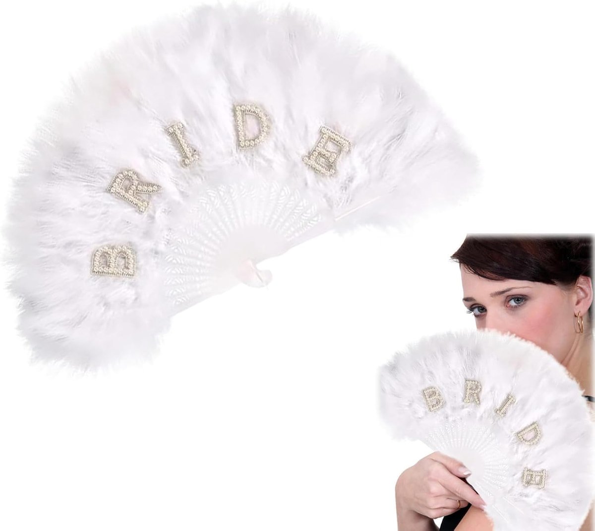 Compartments with feathers for wedding, vintage design, hand fan, hanging without burrs, hand fan, white feather - ShopVlot