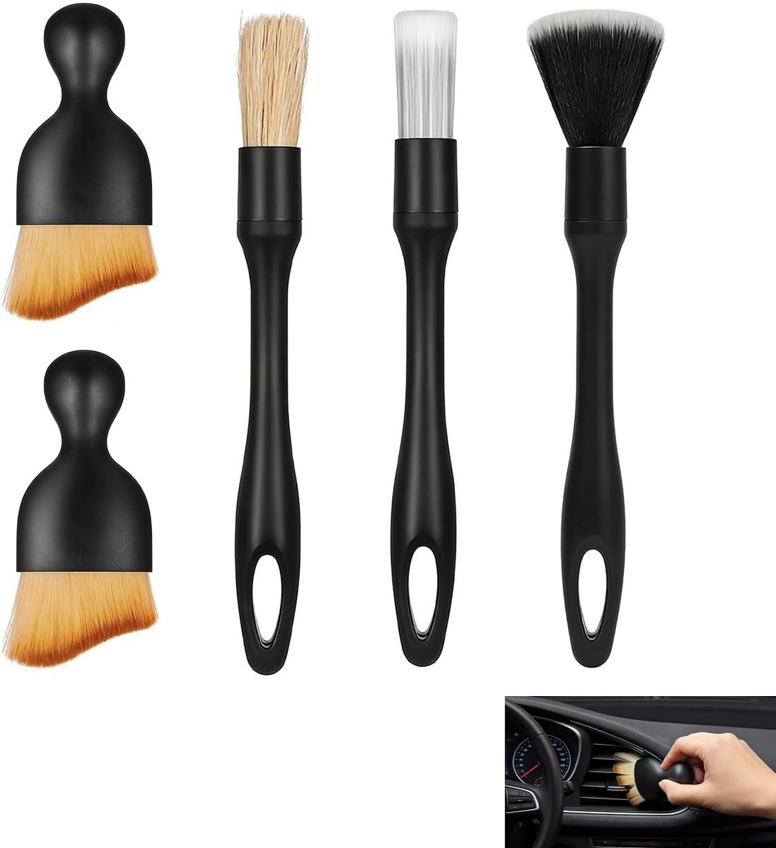 SnelShoppen - 5-delige Auto Reinigingsset, Auto Detailing Kit met Zachte Borstels voor Dashboard, Ventilatie, Velgen, Interieur en Exterieur, Auto Sch