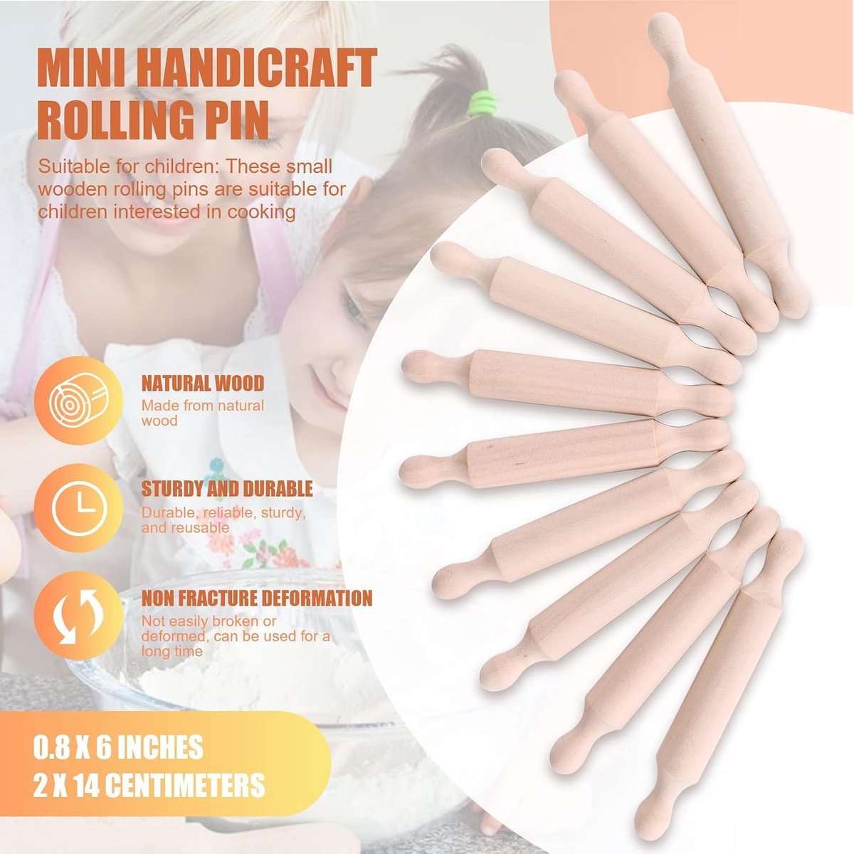 Mini-deegrollen, 10 stuks, 14 x 2 cm, klassieke deegroller voor het bakken, deegroller, deegroller, keukengerei - ShopVlot