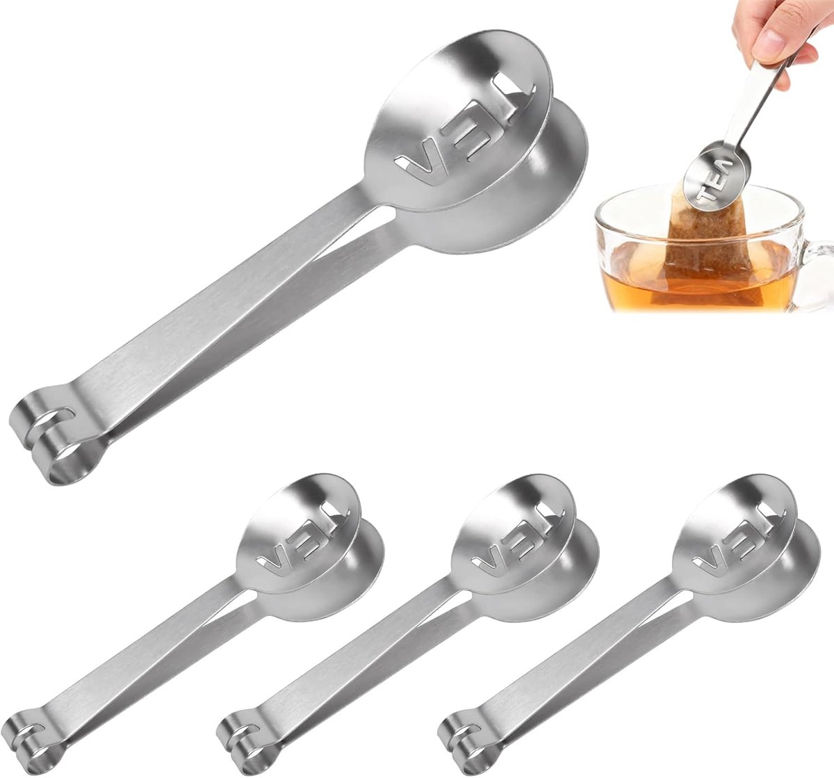 4pcs Tea Bag Press Tongs for Tea Bags Sugar Tongs Tea Bag Clip Stainless Steel Anti-scald Protection Durable Tongs for - ShopVlot