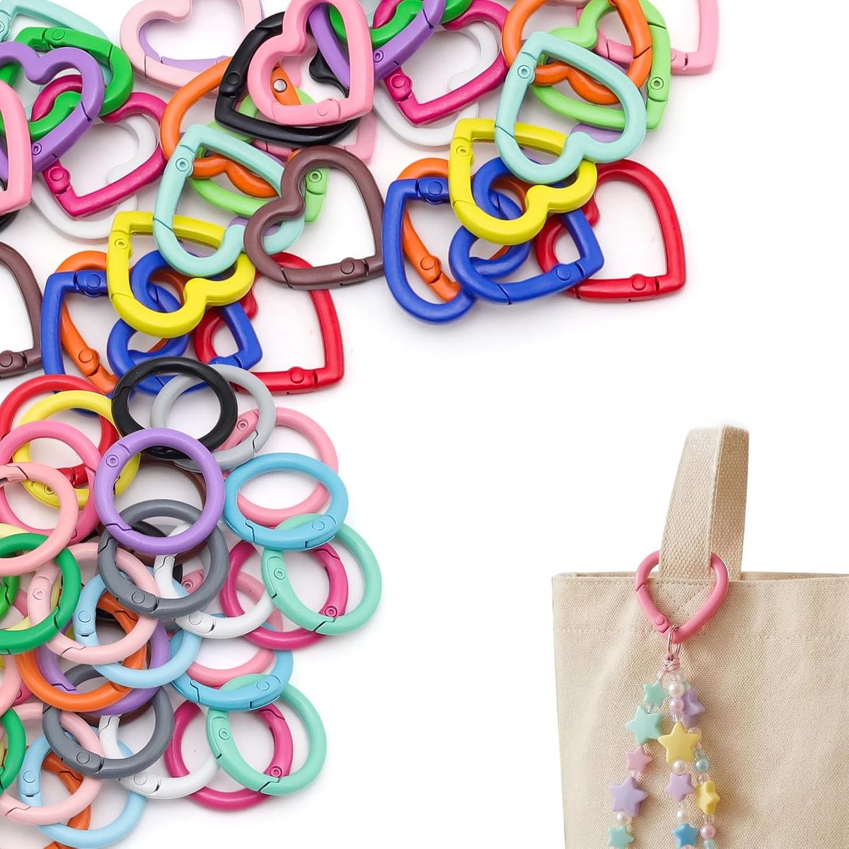 40 stuks sleutelhanger met karabijnhaak, ronde hartvormige sleutelhanger, klein en kleurrijk, mini-karabijnhaak van - ShopVlot