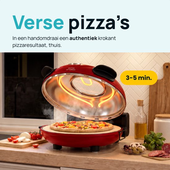 MOA Elektrische Pizzaoven - Tot 400°C - Boven- en Onderwarmte - Met Bamboeschep - 30,5 cm - Pizza Oven - Pizzasteen - Rood — afbeelding 5