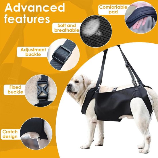 Verstelbare Hondenharnas met Kussen en Leash voor Oudere en Gehandicapte Honden met Artritis - Zwart (L) — afbeelding 3