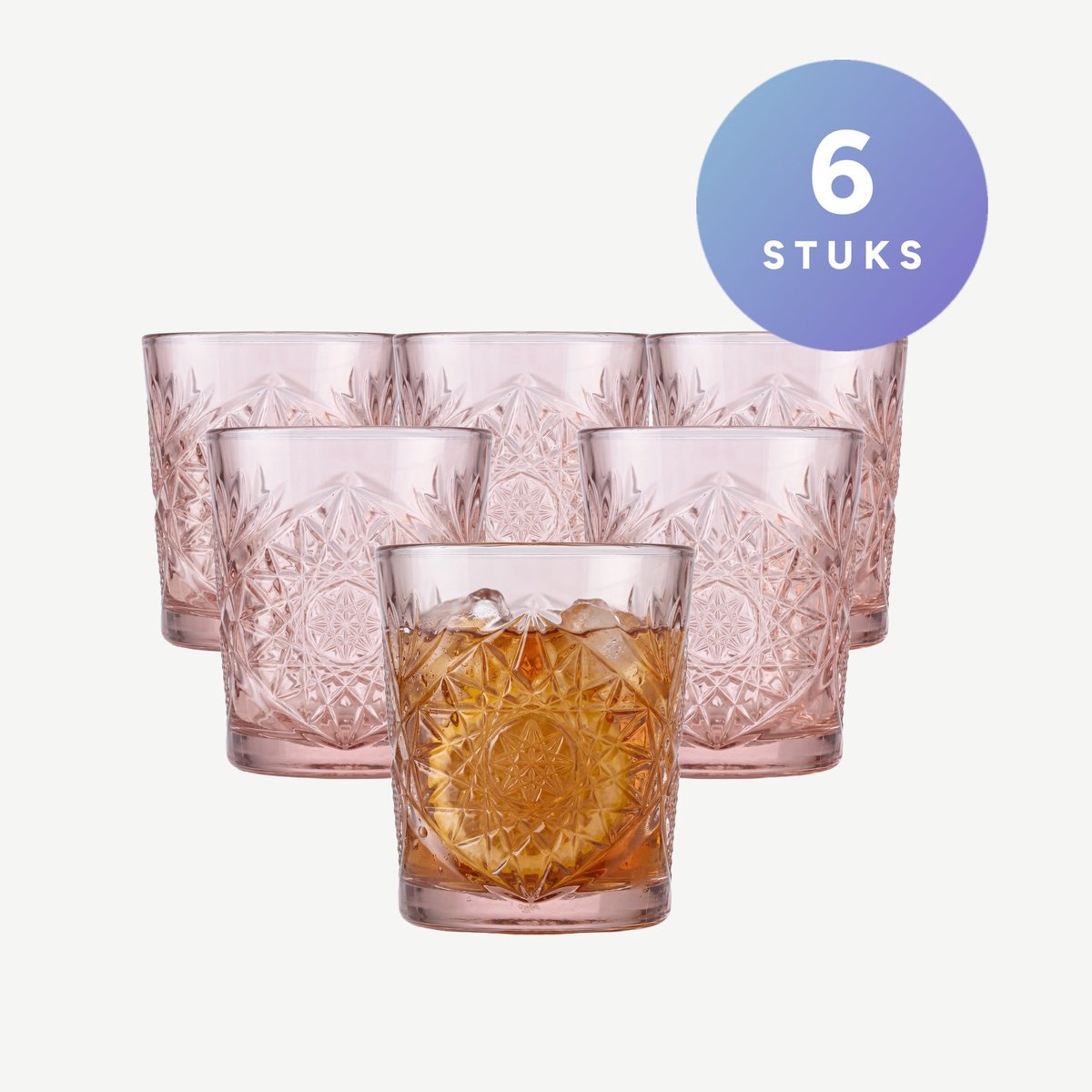Onis Icon Tumblers 35 cl / 350 ml Roze | Set van 6 Stuks | Drinkglazen voor Water, Sap en Frisdrank | Glas | Voor Thuis en Horeca
