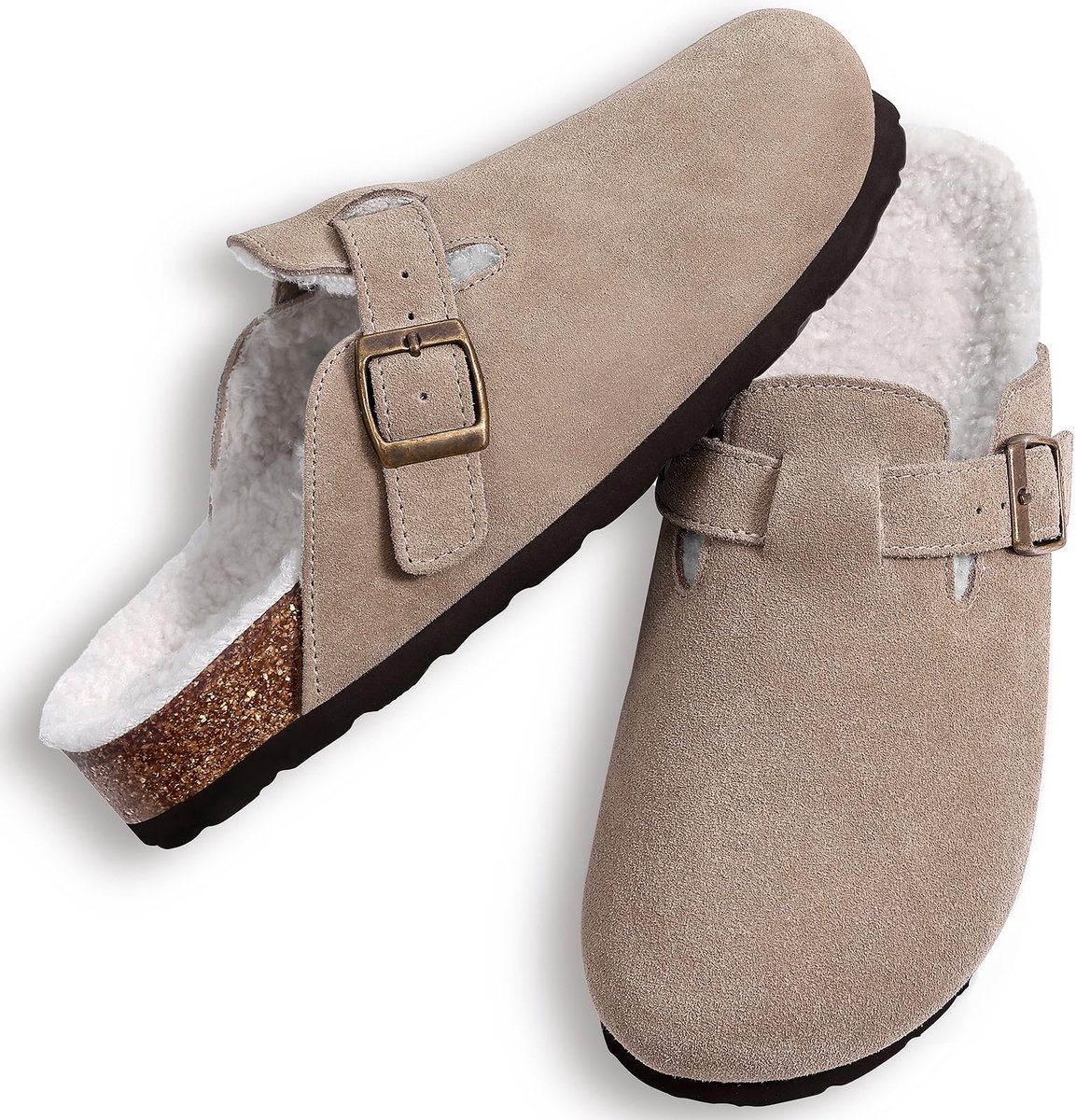 Olanly - Unisex Clogs - Warme Dames Winter Pantoffels - Koe suède - Houten Cogs -Abrikoos - 38 - Geschikt voor een voetlengte van 23.5cm