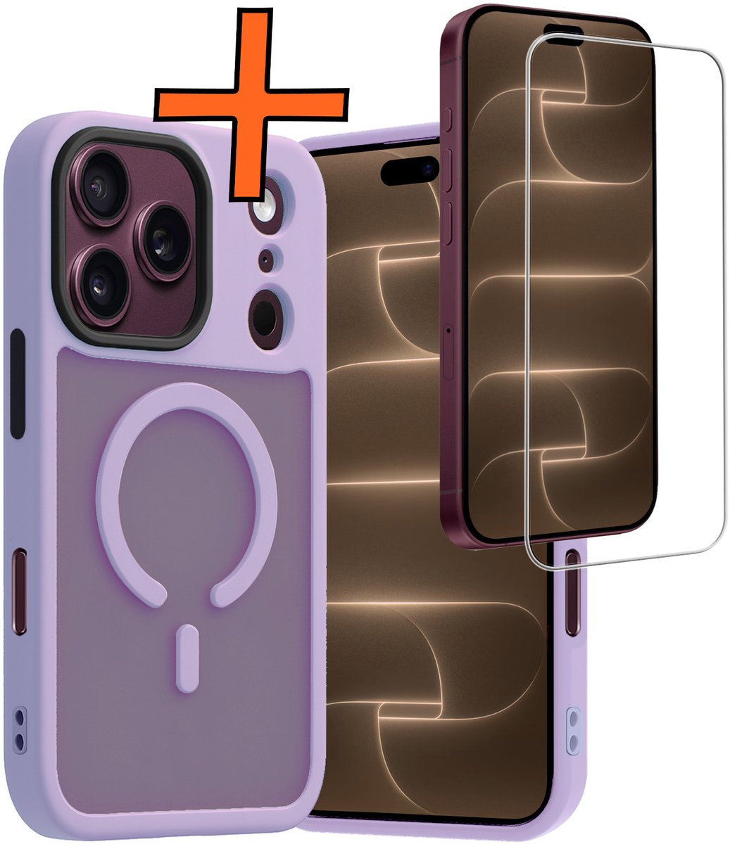 Hoes - Met Screenprotector - Geschikt voor Apple iPhone 18 Pro - Magsafe Compatible - Sterk & Shockproof - Back Cover - Shock Proof Case - Telefoon Hoes - Lila