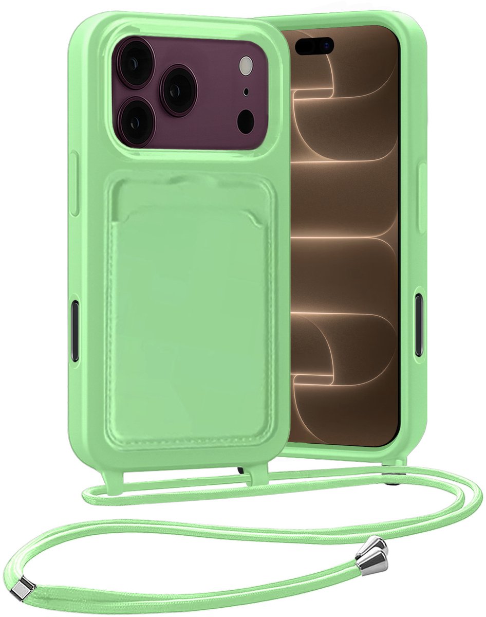 Hoesje Geschikt voor iPhone 18 Pro Hoes Met Telefoonketting - Backcover Geschikt voor iPhone 18 Pro Case Met Koord - Groen