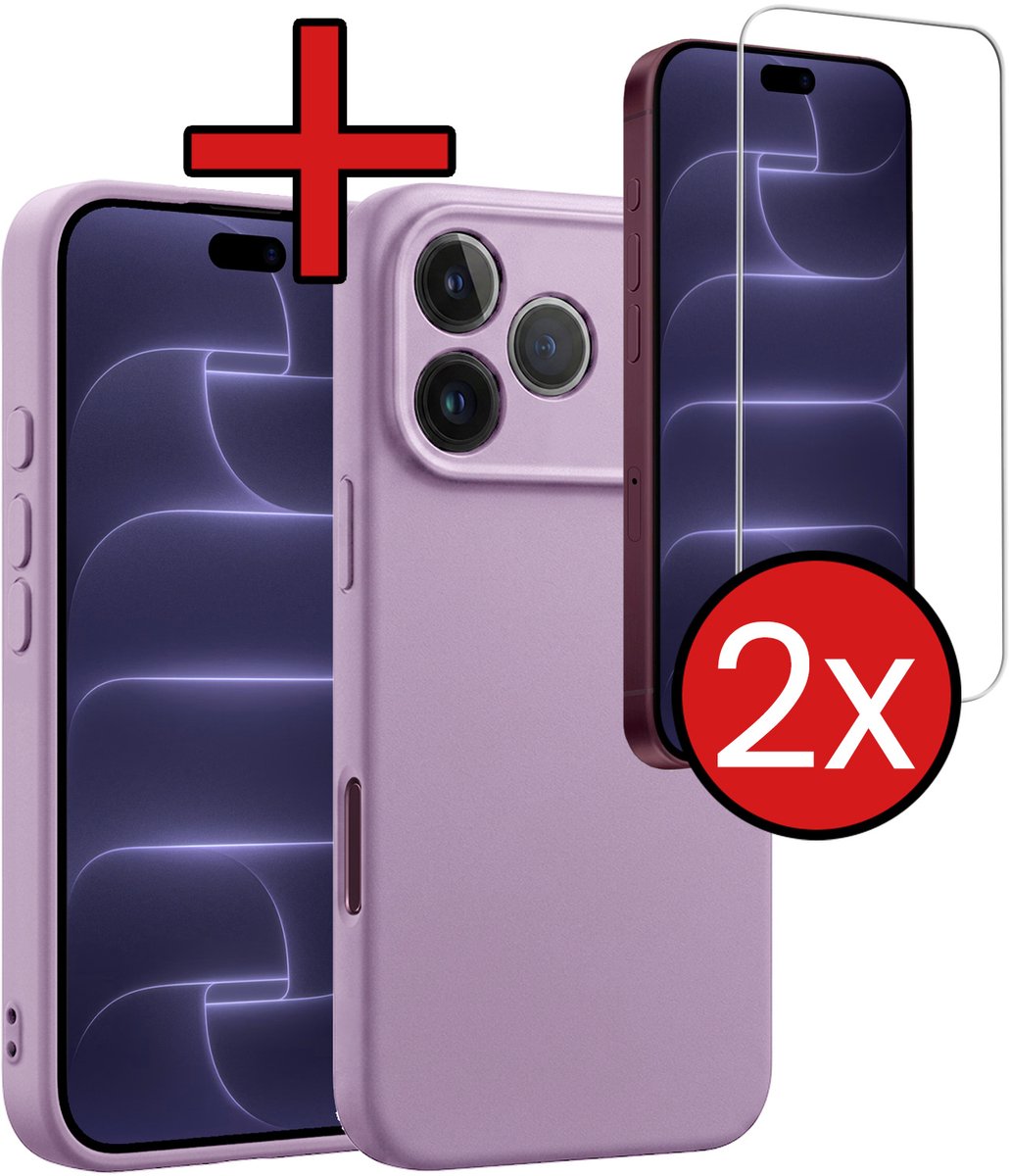 Hoesje - Met 2x Screenprotector - Geschikt voor Apple iPhone 18 Pro - Sterk & Shockproof - Telefoon Hoes - Back Cover - Siliconen Case - Telefoonhoes - Lila