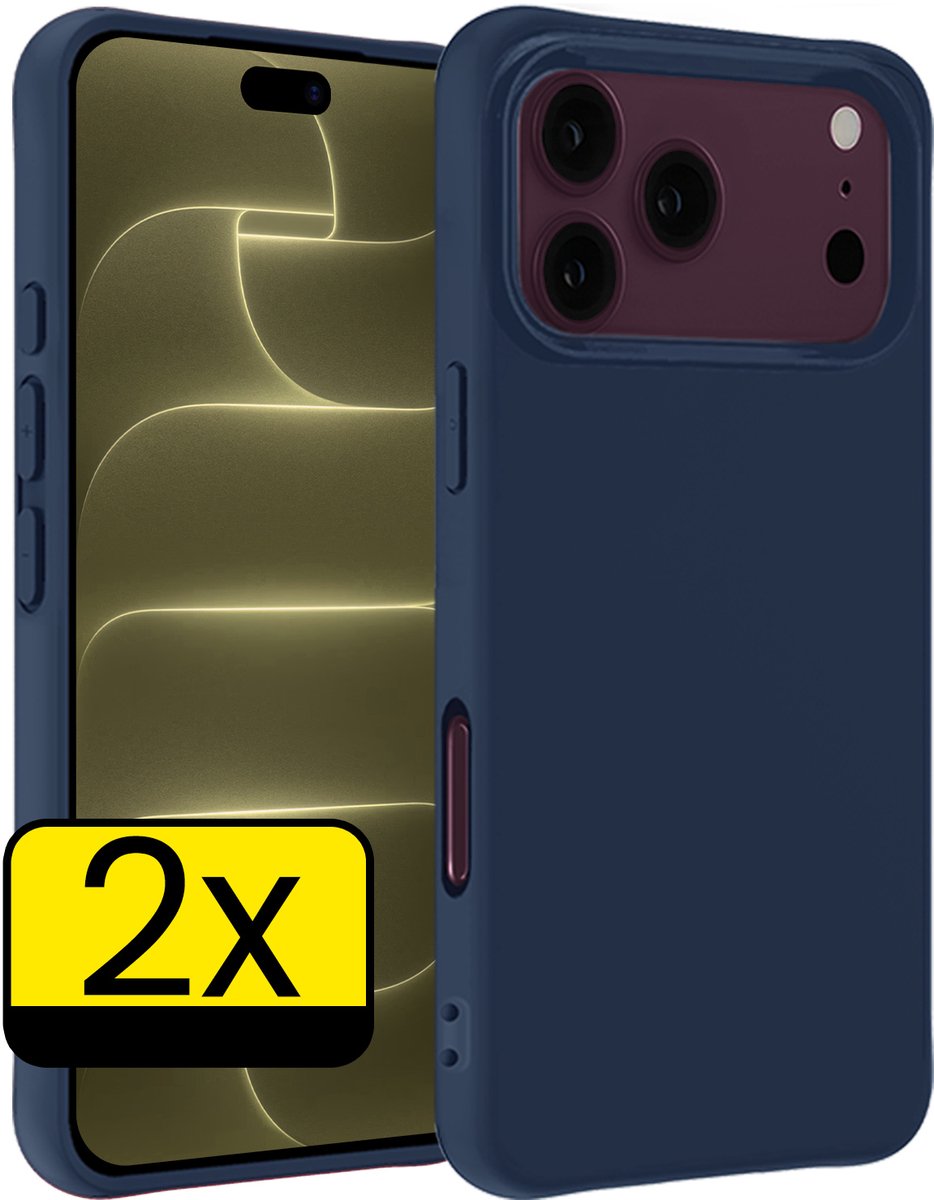 Hoesje - 2 Stuks - Geschikt voor Apple iPhone 18 Pro Max - Sterk & Shockproof - Case Siliconen - Back Cover - Telefoon Hoes - Telefoonhoesjes - Donkerblauw