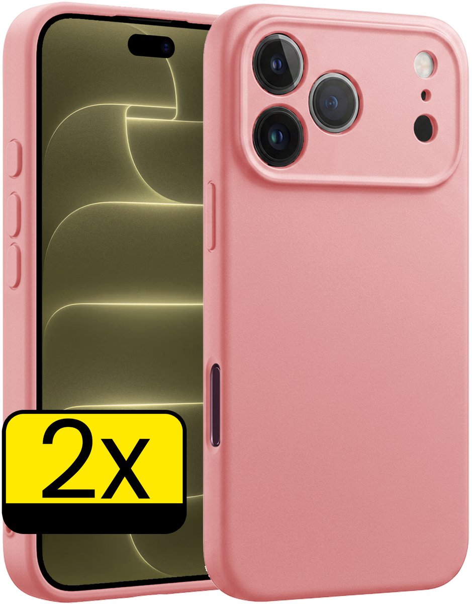 Hoesje - 2 Stuks - Geschikt voor Apple iPhone 18 Pro Max - Sterk & Shockproof - Case Siliconen - Back Cover - Telefoon Hoes - Telefoonhoesjes - Lichtroze