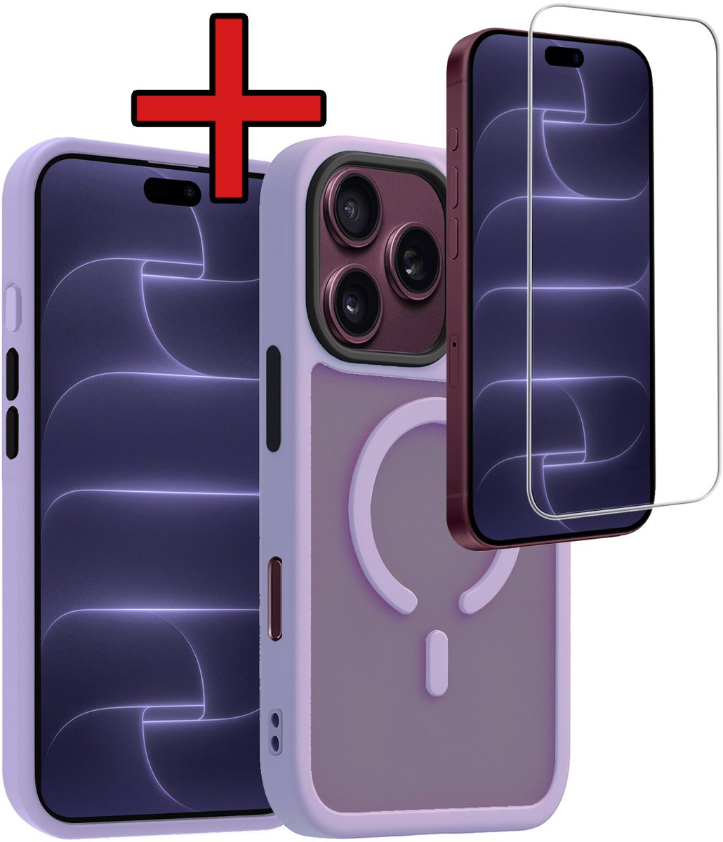 Hoesje - Met Screenprotector - Geschikt voor Apple iPhone 18 Pro Max - Magsafe Compatible - Sterk & Shockproof - Shock Proof Case - Back Cover - Telefoon Hoes - Telefoonhoes - Lila