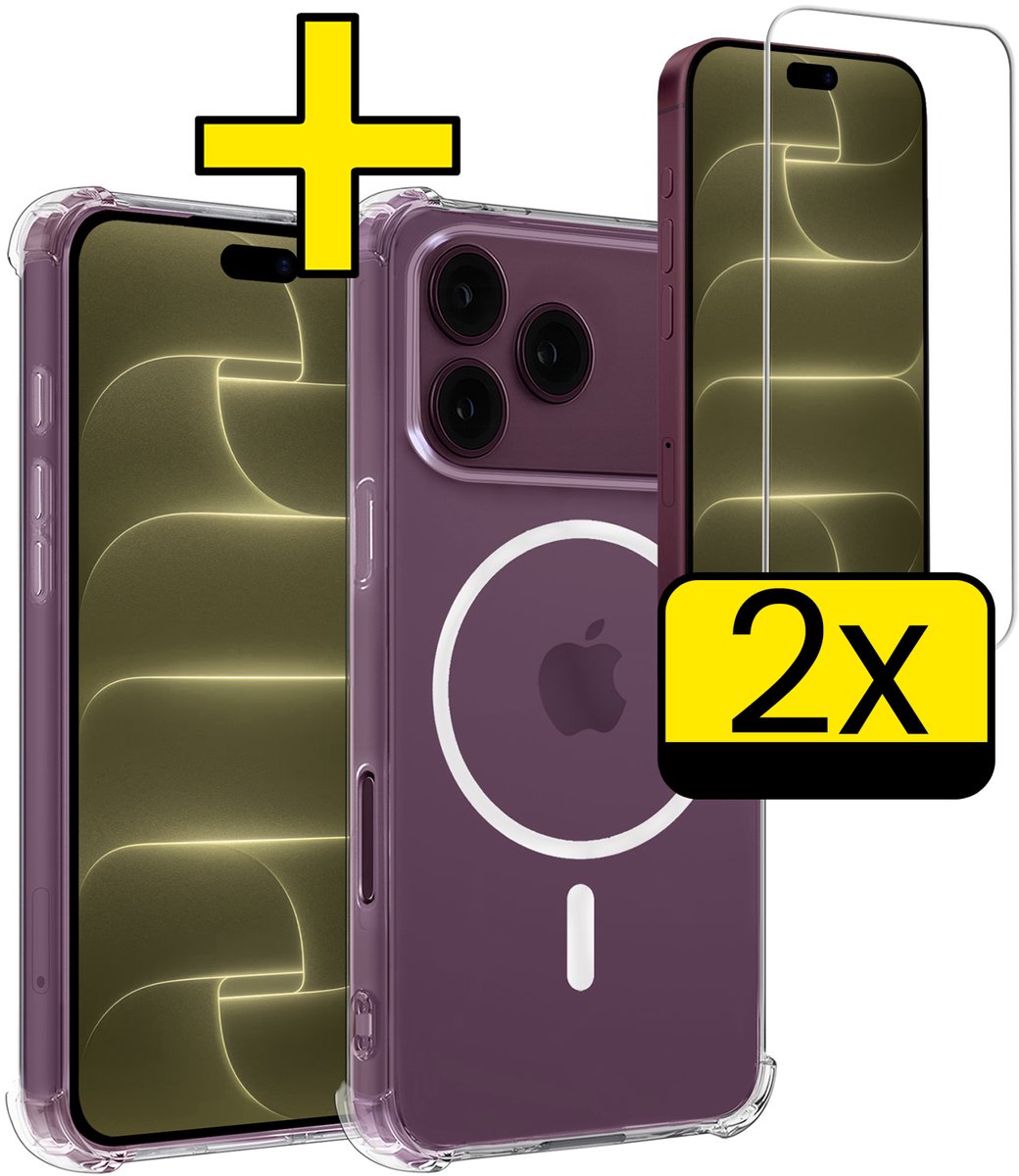 Hoesje - Met 2x Screenprotector - Geschikt voor Apple iPhone 18 Pro Max - Magsafe Compatible - Sterk & Shockproof - Back Cover - Shock Proof Case - Telefoon Hoes - Telefoonhoesjes - Transparant