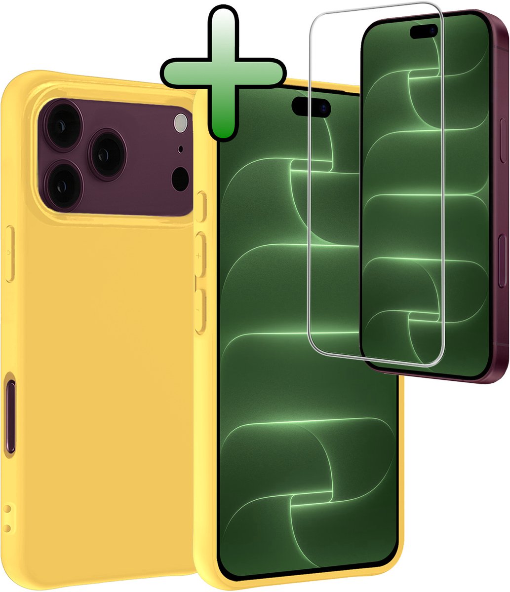 Hoesje Met Screenprotector - Geschikt voor Apple iPhone 18 Pro Max - Sterk & Shockproof - Back Cover - Siliconen Case - Telefoon Hoes - Geel