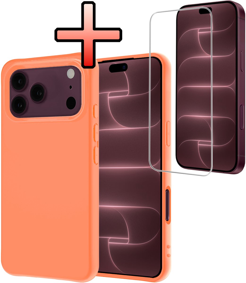 Hoesje - Met Screenprotector - Geschikt voor Apple iPhone 18 Pro Max - Sterk & Shockproof - Back Cover - Siliconen Case - Telefoon Hoes - Perzik