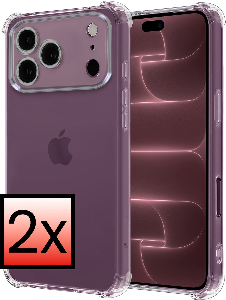 Hoesje - 2 Stuks - Geschikt voor Apple iPhone 18 Pro Max - Sterk & Shockproof - Siliconen Case - Back Cover - Telefoon Hoes Shock Proof - Transparant