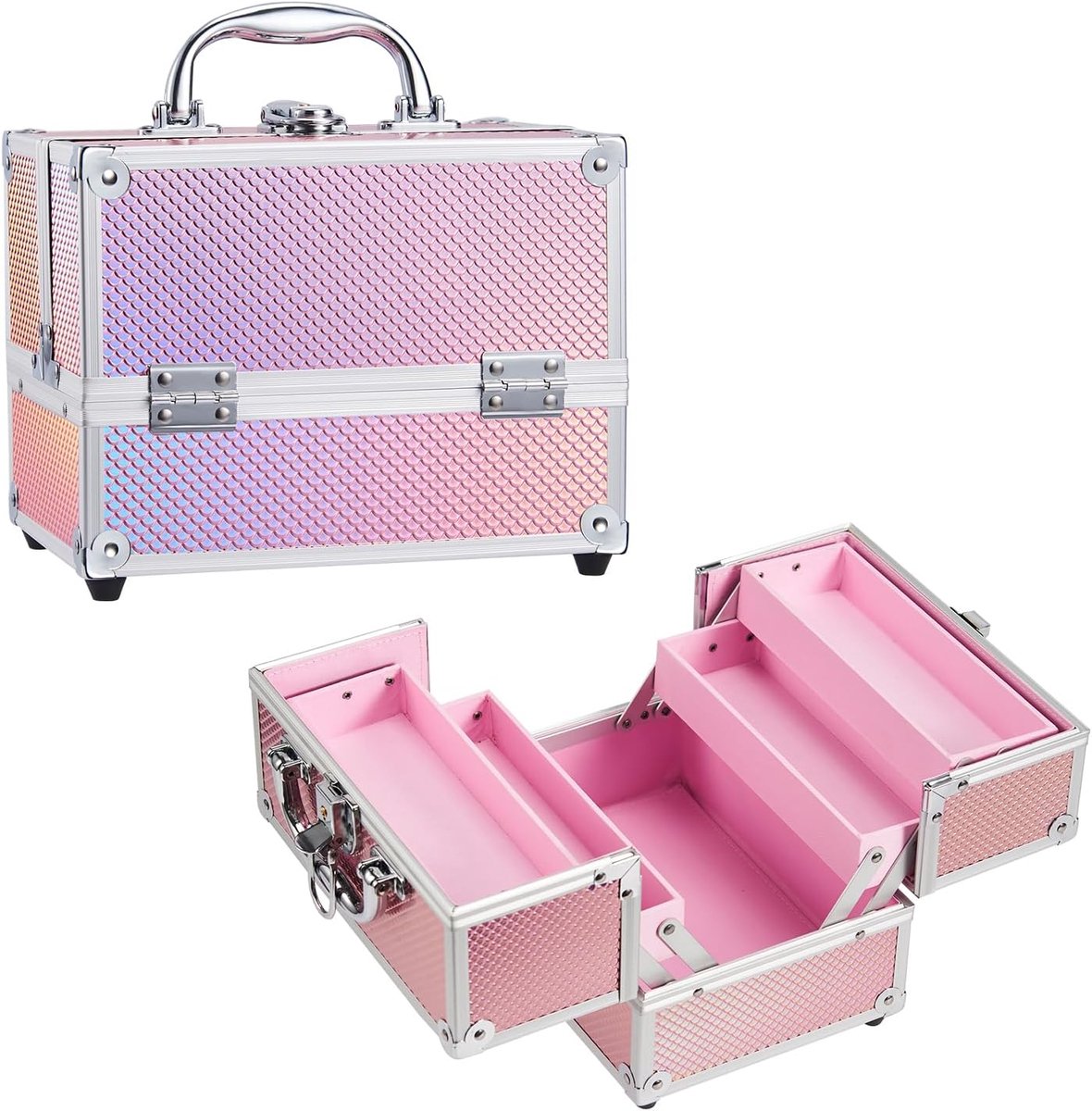 Makeup bag Makeup bag Cosmetic organiser with key for girls (pink) - ShopVlot