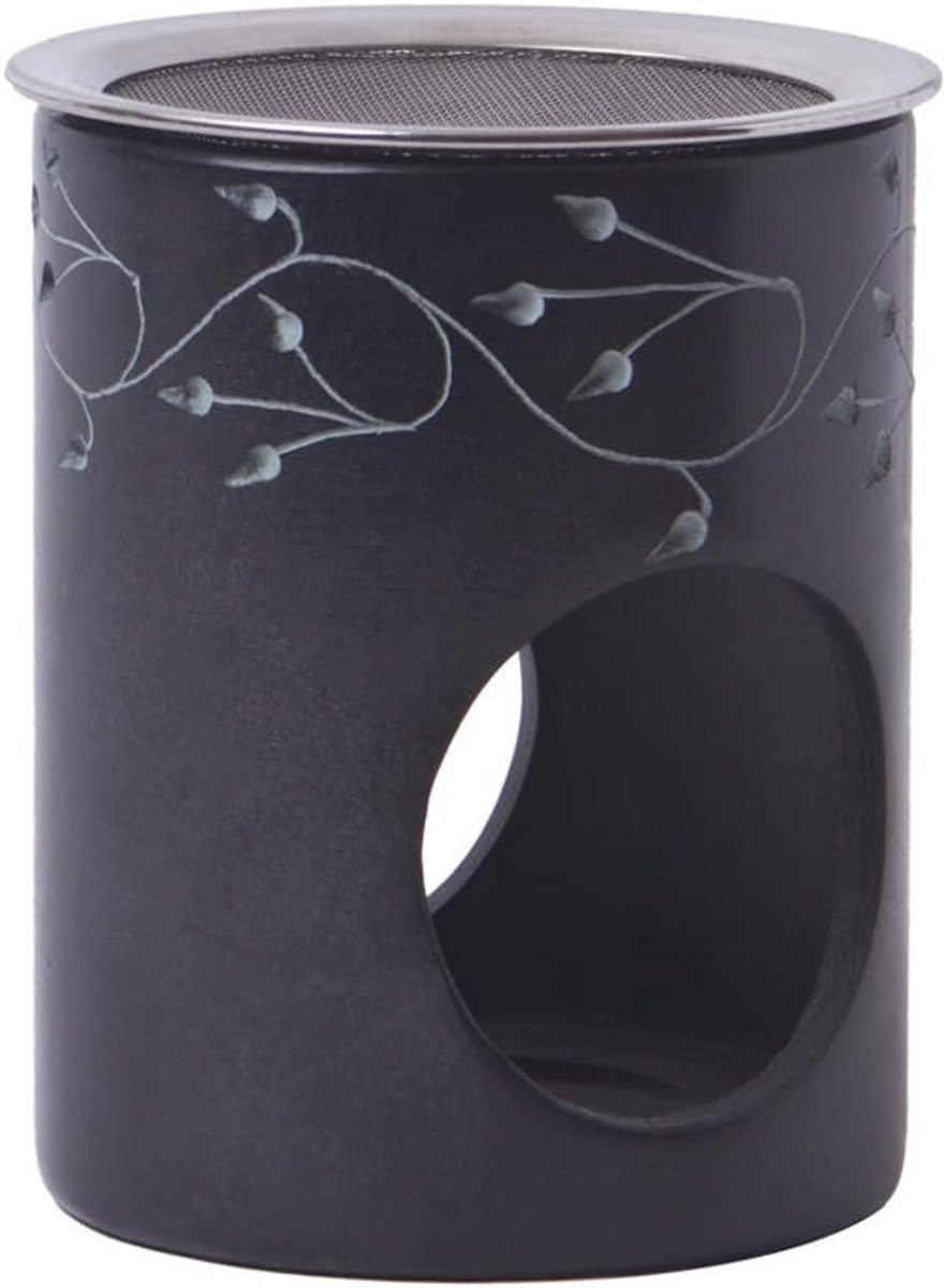 Incense burner JAPUR with stainless steel sieve FAIR TRADE Soapstone black, H: 9.5 cm, Ø 8.5 cm - ShopVlot