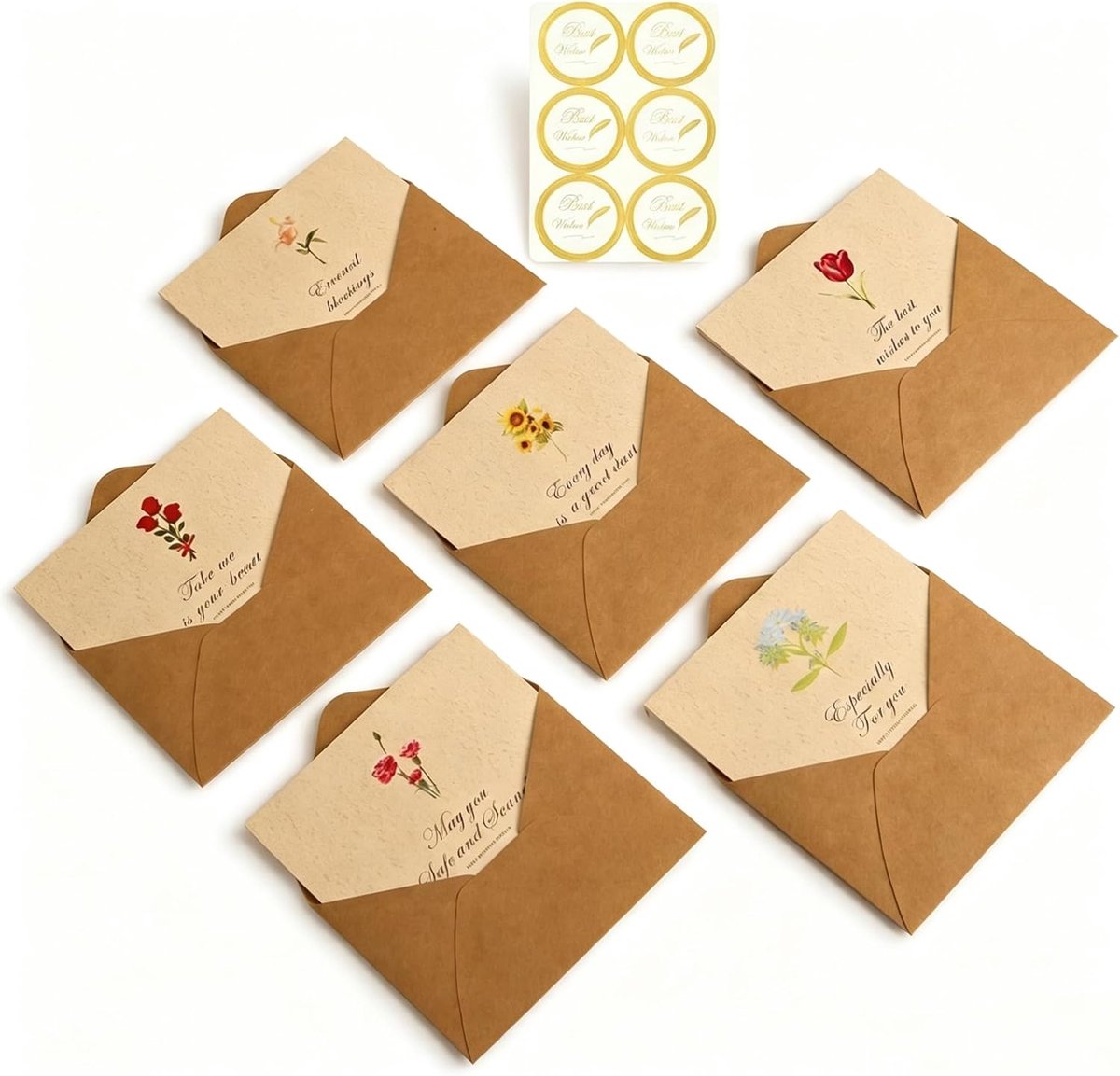 Bedankkaarten 12 stuks - Elegante bloemmotieven - Inclusief enveloppen en stickers - Voor bruiloften en feesten - ShopVlot