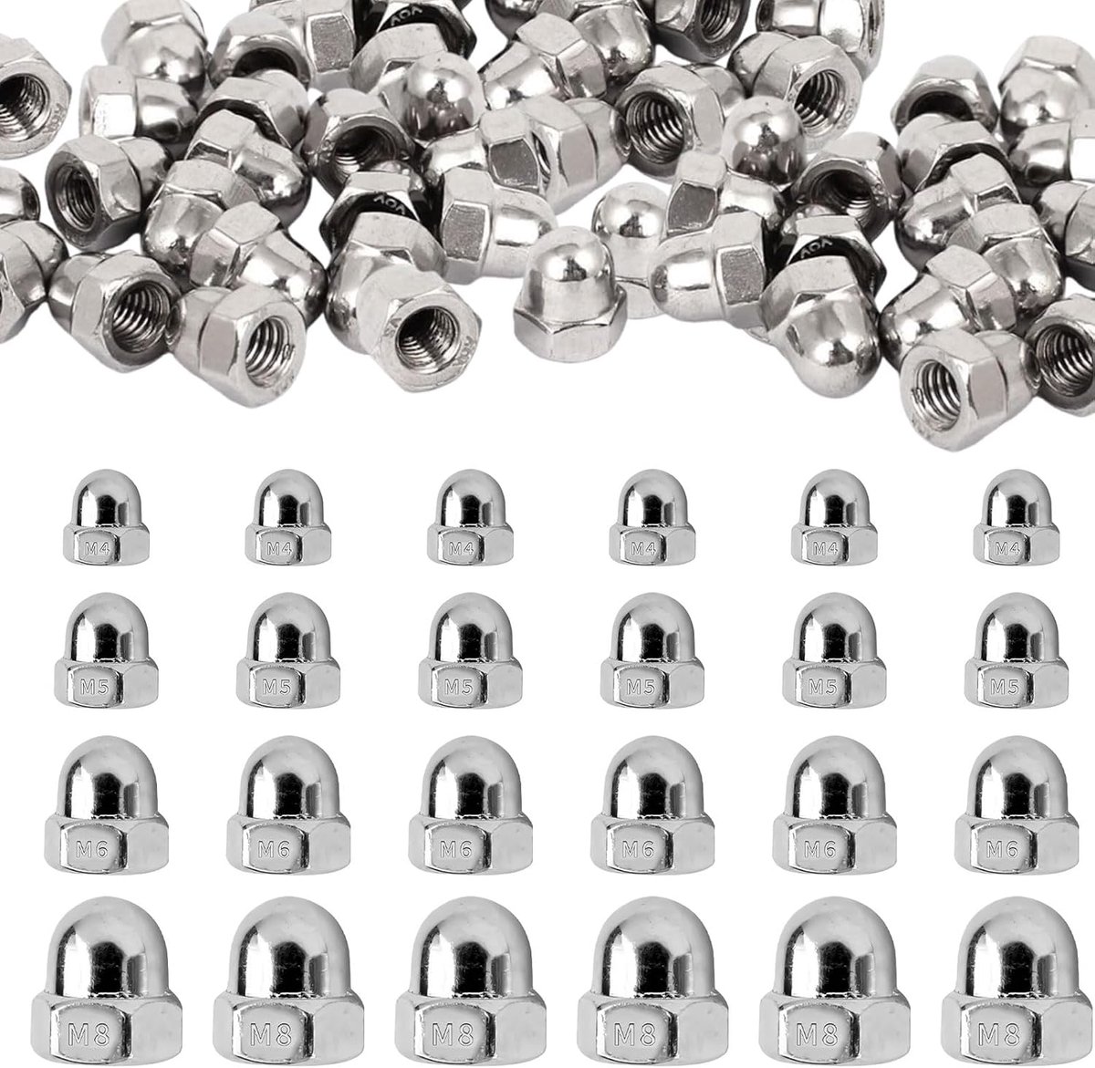 Blind Nuts Hexagon 70 Pieces M4 M5 M6 M8 Cap Nuts Stainless Steel Blind Nut, Cap Nuts, Cover Nuts DIN 1587 Hex Nuts - ShopVlot