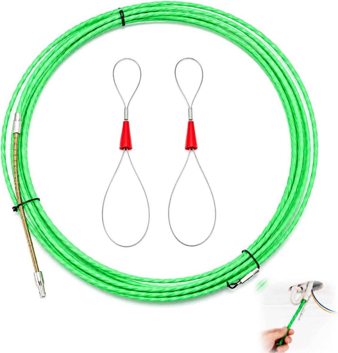 Professionele Elektriciennaald 10 m, Polyester Gereedschap met 360° Draaikop, Inklapbare Veer voor Kabeltrekken en Elektrische Installaties (4 mm x 10 m)