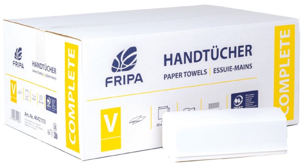 fripa handdoekpapier COMPLETE, V-vouw, 250 × 230 mm, hoogwit
