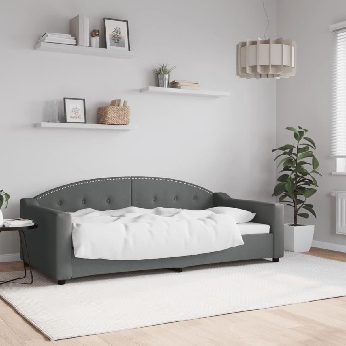 2 in 1 stoffen dagbed voor logeerbezoek bankbed donkergrijs 90x190 cm