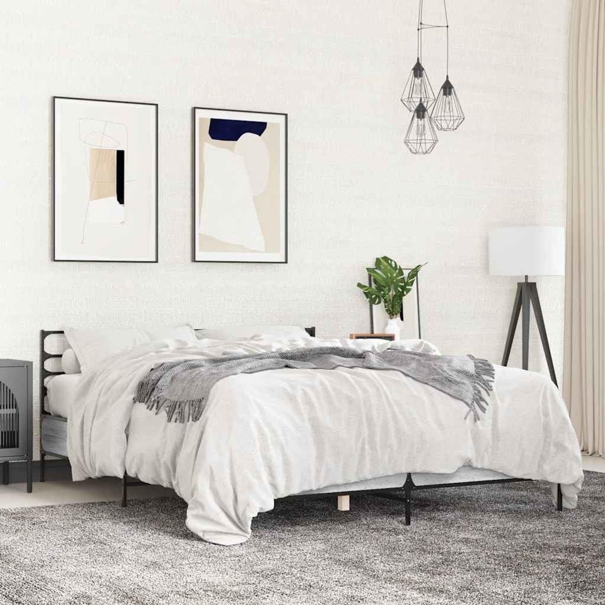 Hout Metalen lattenbodem hoofdbord Grijs sonoma 140x190 cm