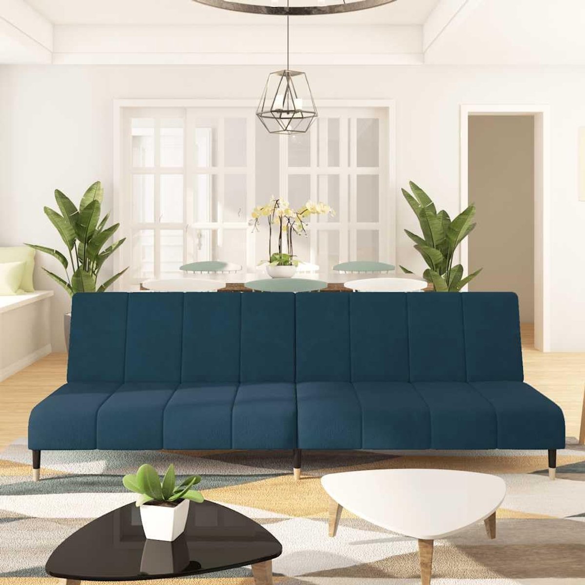 2-zits, blauw fluweel, met 2 aparte rugleuningen, zachte velours bekleding en robuuste houten lijst voor woonkamer en logeerkamer, ruimtebesparend meubelstuk