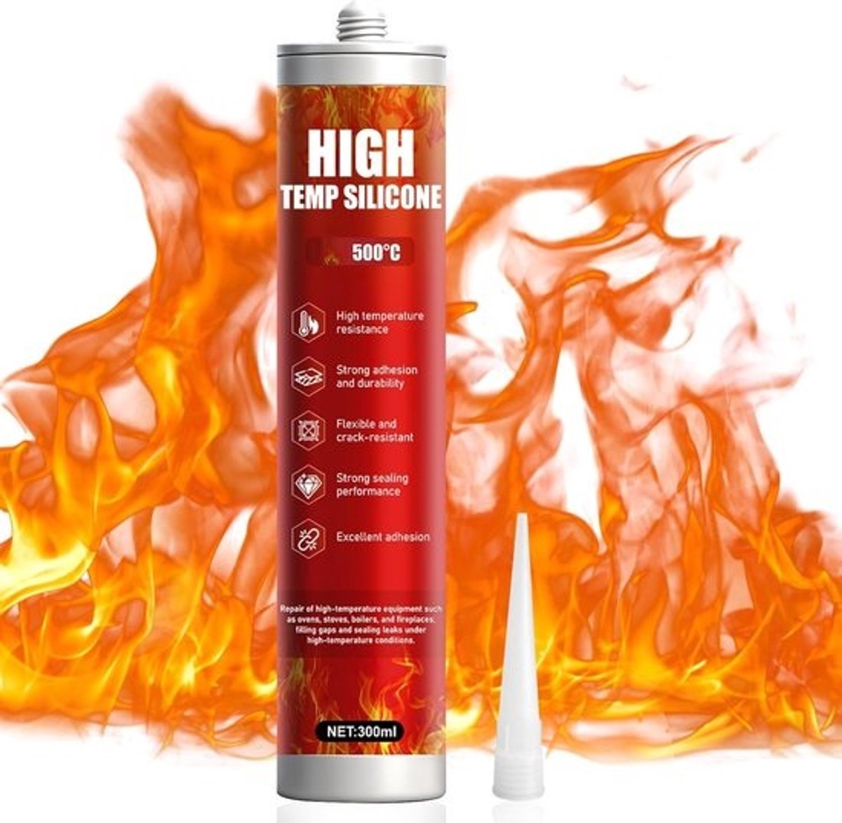 Hittebestendige lijm - Kit voor hoge temperaturen - Voor schoorsteenreparatie - Bestand tegen temperaturen tot 500 °C - 300 ml inhoud - Zwart