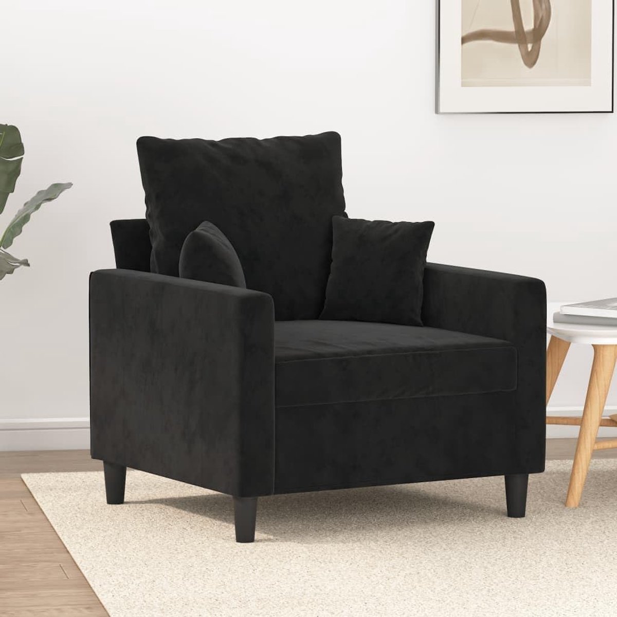 Zwart 60 cm fluweel modern velours stof zitmeubel met metalen frame voor woonkamer en ontspanning