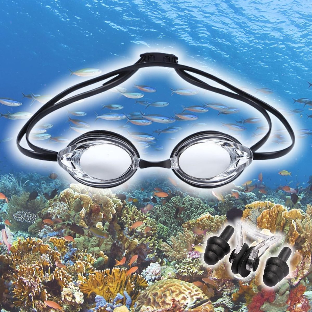 Zwemgoggles voor volwassenen met myopie -200 tot -700 - HD anti-fog, waterdicht, inclusief oordopjes, neusclip en opbergdoos