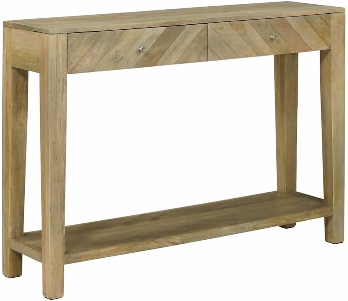 Consoletafel massief hout mango rechthoekig in natuurlijk grijs, 110 x 30 x 80 cm, met plankplanken en vierkante poten voor stabiliteit, modern design voor woonkamer of hal