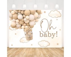 APROPHIC Oh Baby Bear Background Birthday Party Decoration Baby Shower Banner Gold Star Balloons White Clouds Bear - ShopVlot